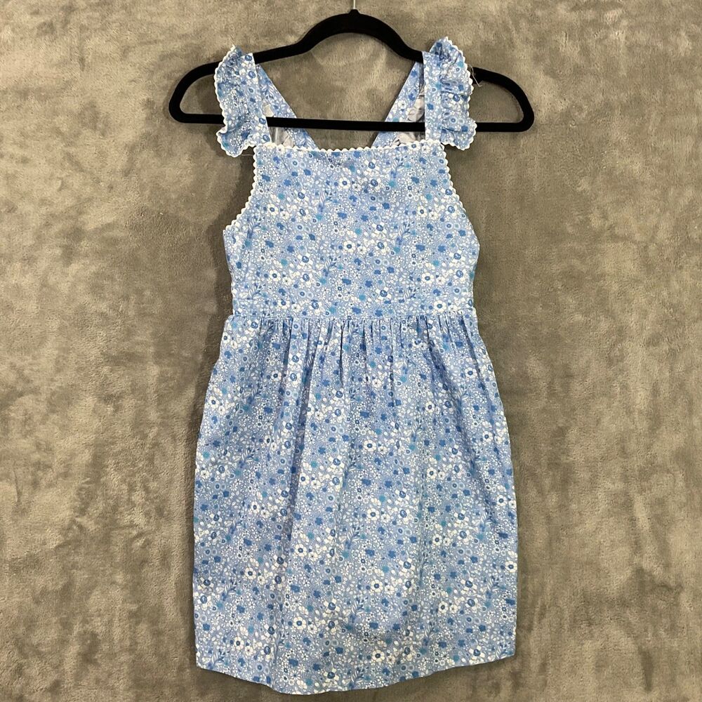 Little English Girl's 8 Chelsea Ditzy Floral Cotton Sundress Blue sleeveless EUC